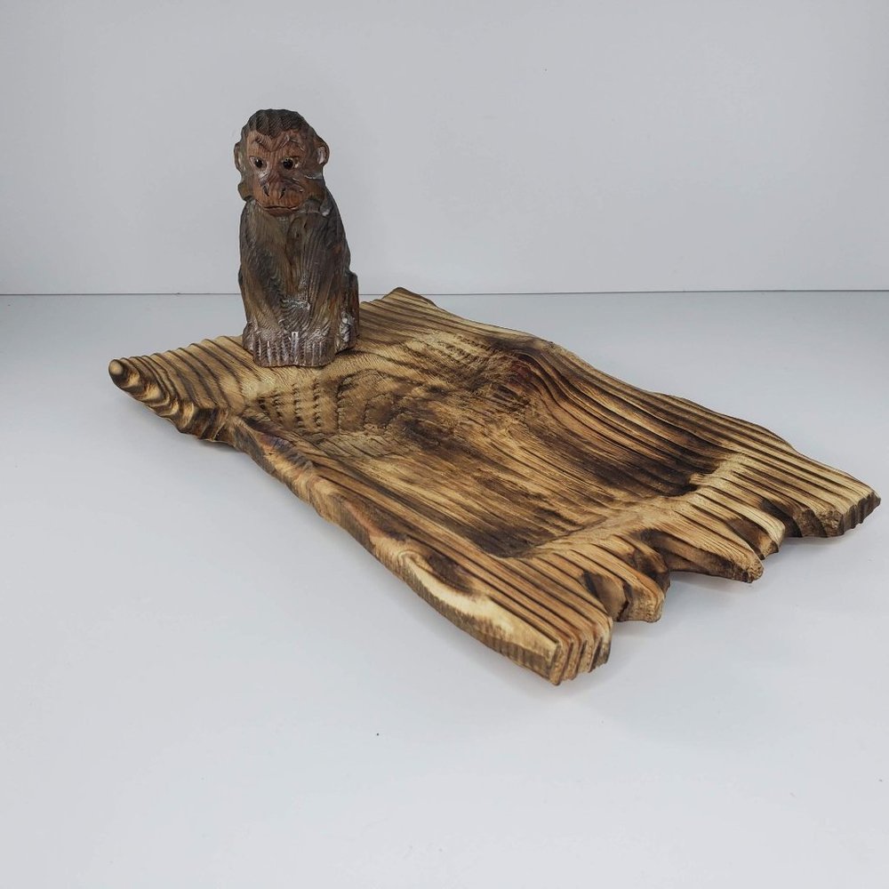 Monkey Wood Decorative Platter Tray Hand Carved Primitive